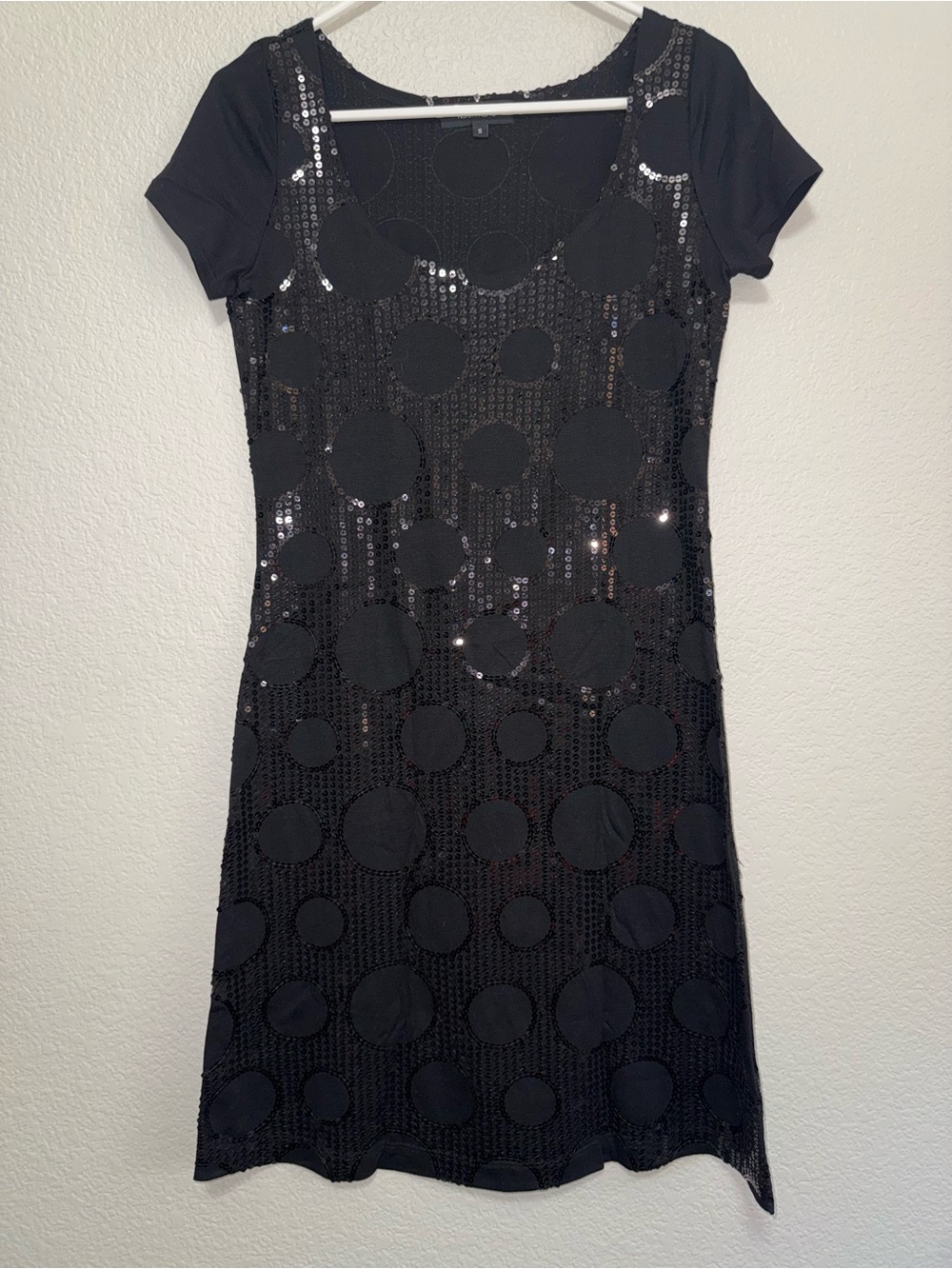 Karen Kane Black Sequin Dot Short Sleeve Dress